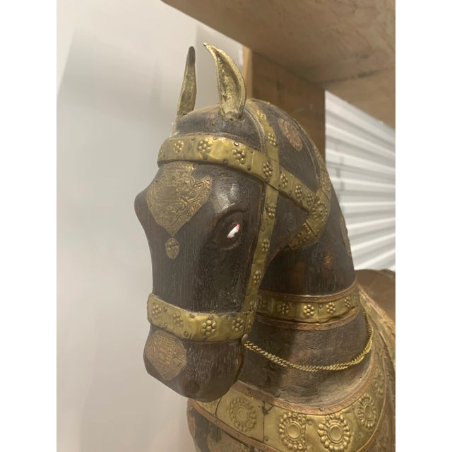 Large Antique Copper & Brass Clad Carved Wooden Horse For Sale - Image 10 of 10