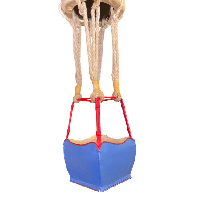 Metal Vintage French-Style Hot Air Balloon Sculpture – Handcrafted Papier-Mâché, Tole & Rope – Patriotic Folk Art Hanging Object For Sale - Image 7 of 9