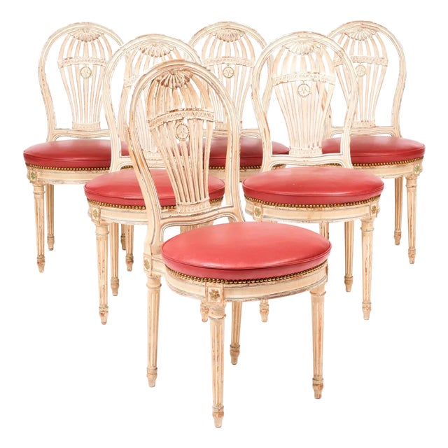1950s French Louis XV and Jansen Style Hot Air Balloon Mongolfier Mongolfiere Chairs in Coral Quality Upholstery- Set of 6 For Sale