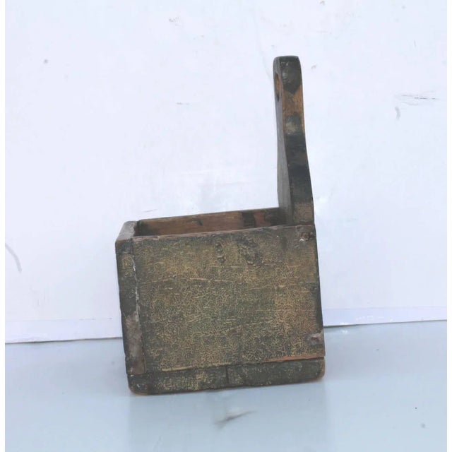 Folk Art 19th Century Original Mustard Over Green Painted Salt Box For Sale - Image 3 of 9