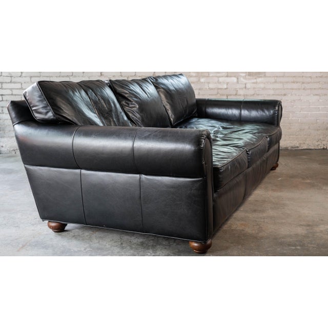 Restoration Hardware Lancaster Ebony Leather Luxe Sofa For Sale - Image 9 of 16