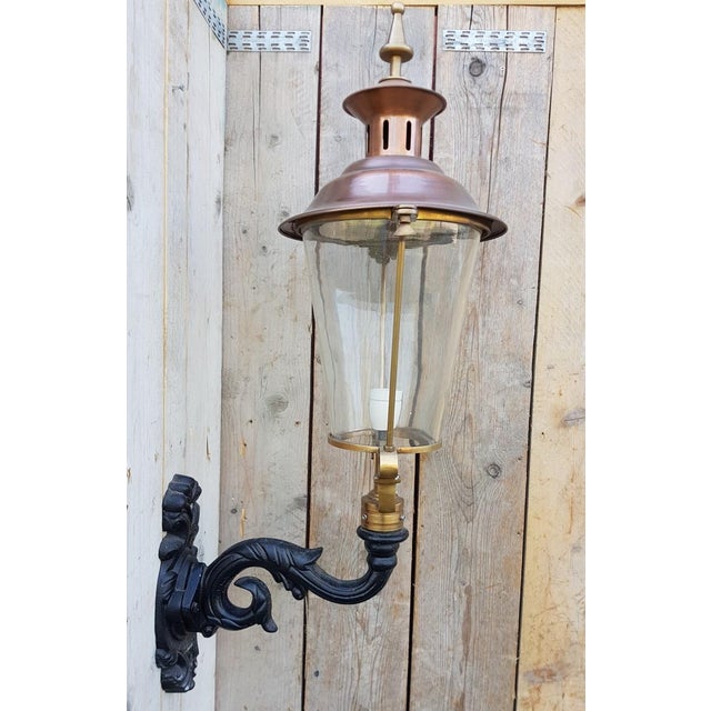 Round Cast Iron and Copper Wall Lantern For Sale - Image 6 of 6