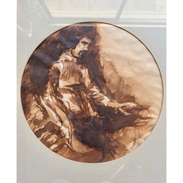 Original 1973 Richard Nicksic Ink Wash Painting Signed Mid-Century Expressionist Figural Art For Sale - Image 11 of 17