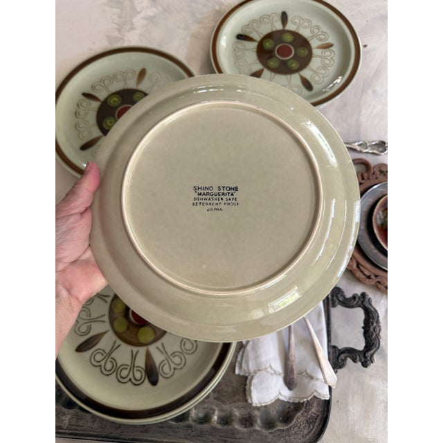 1970s Shino Stone “Marguerita” Dinner Plates 10.25” Japan Mid Century Modern Dinnerware - Set of 8 For Sale - Image 12 of 12