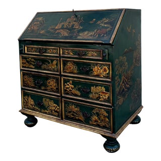 18th Century Green Chinoiserie Wood Slant Front Secretary Desk For Sale