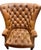Pair of High-Back, Barrel-Shape Tufted Leather Armchairs With Brass Nailhead Trim For Sale - Image 4 of 9