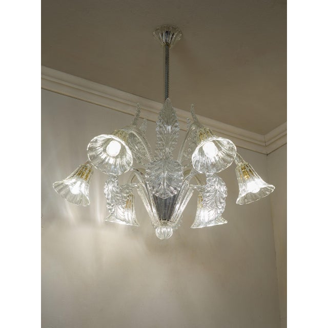 Vintage Six-Light Murano Blown Glass Chandelier from Barovier & Toso, 1930s For Sale - Image 11 of 15