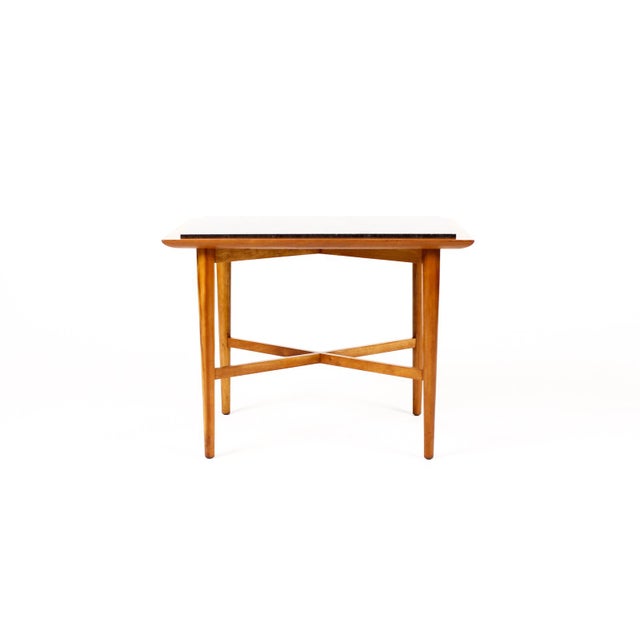 Brown Mid Century Vintage Side / End Tables — Designed attributed to Milo Baughman - Manufactured by Fine Art Furniture Co— Cherry Frame + Slate — Pair For Sale - Image 8 of 10