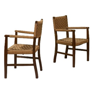 Armchairs with Oak Frames and Seagrass Webbing, Italy, Set of 2 For Sale