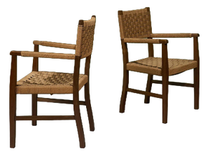 Armchairs with Oak Frames and Seagrass Webbing, Italy, Set of 2