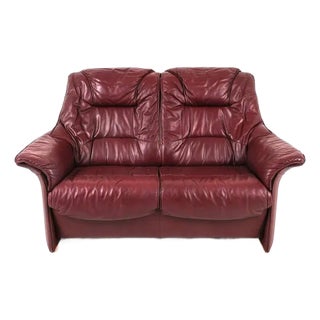 Mid Century Modern Scandinavian Leather Loveseat / Sofa For Sale