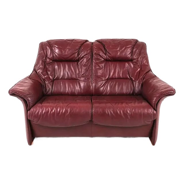 Mid Century Modern Scandinavian Leather Loveseat / Sofa For Sale