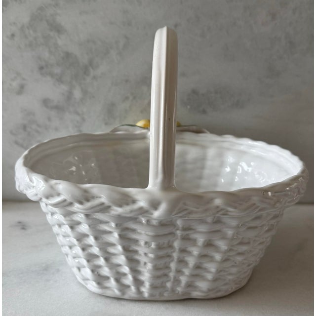 French Country Vintage Portuguese Woven Ceramic Basket With Lemon Details For Sale - Image 3 of 10