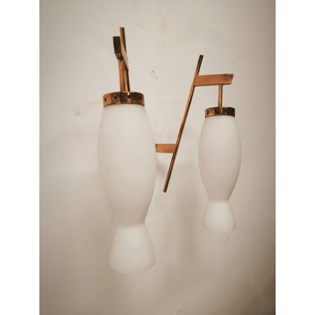 Brass Wall Lamp with Double Opal Glass Light, 1960s For Sale - Image 13 of 14