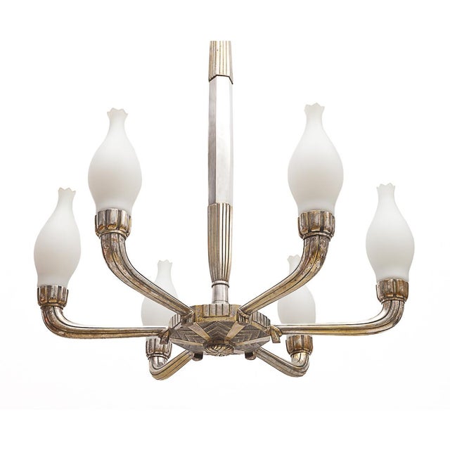 1920s Art Deco Silver-Plated Brass Chandelier, 1920s For Sale - Image 5 of 12