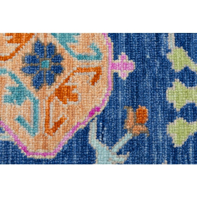 Vibrant Cobalt Blue Hand-Knotted Modern Oushak Style Area Rug With Jewel Tones For Sale - Image 11 of 12