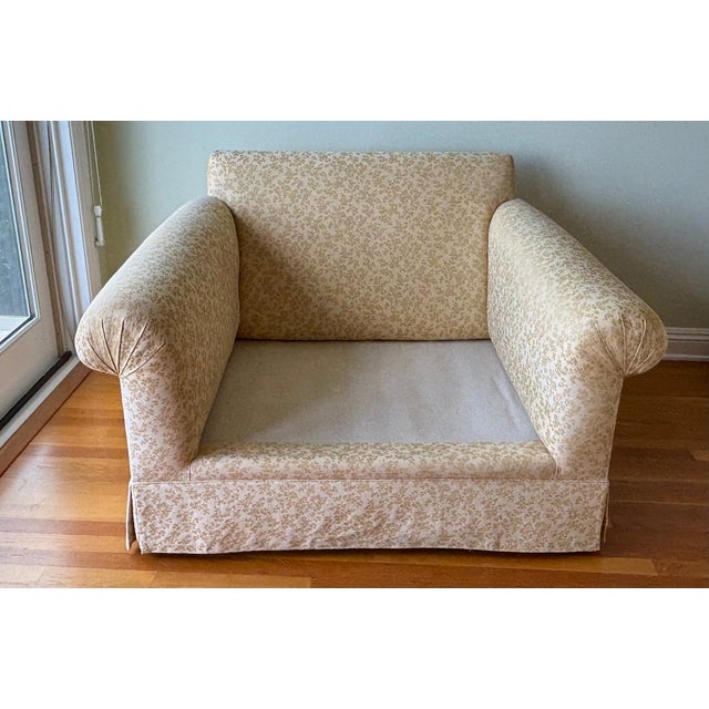 1990s Comfy Vintage Easy Chair and a Half - Reupholstered in a Soft Yellow Chinoiserie Fabric For Sale - Image 10 of 12