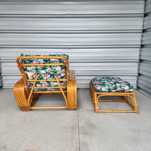 Paul Frankl Vintage Paul Frankl Rattan Chaise Lounge Chair With Pretzel Arms- 2 Pieces For Sale - Image 4 of 13
