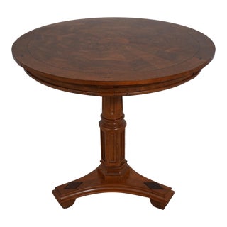 Round Inlaid Top Oak High Top Pub Table For Sale