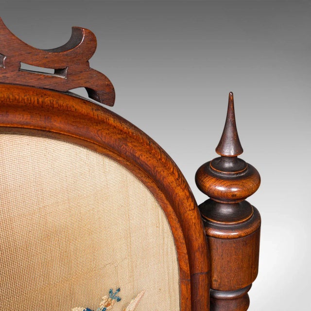 Brown Antique Embroidered Fire Screen, English, Walnut, Needlepoint, Early Victorian For Sale - Image 8 of 12