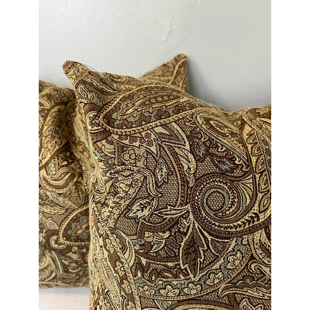 Blue and Beige Paisley Pattern Decorative Pillows - A Pair For Sale - Image 4 of 7