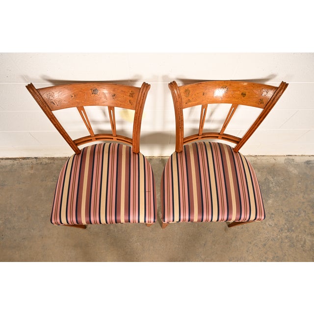 Antique Italian Regency Fruitwood Inlaid Marquetry Side Chairs or Dining Chairs, Pair For Sale In South Bend - Image 6 of 17