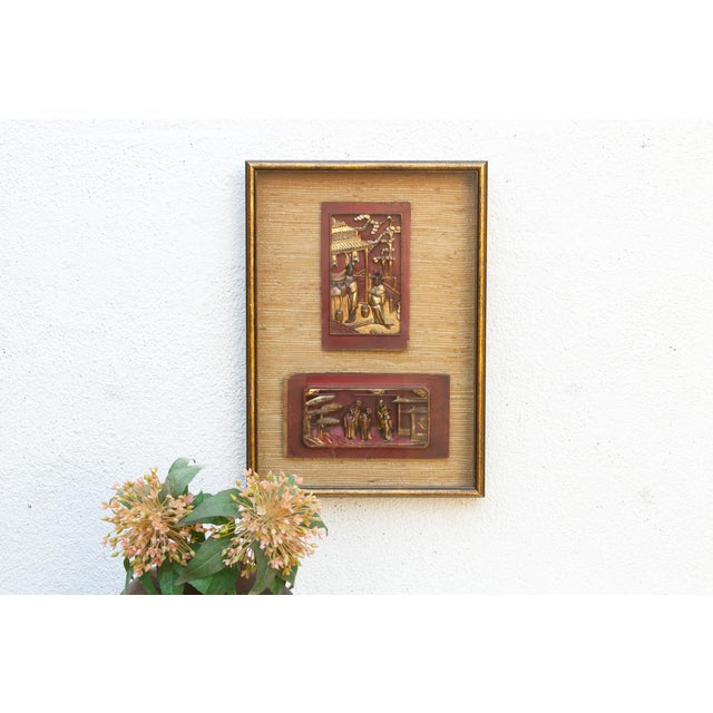 Chinese Framed Antique Gilt Chinese Carving Set For Sale - Image 3 of 11