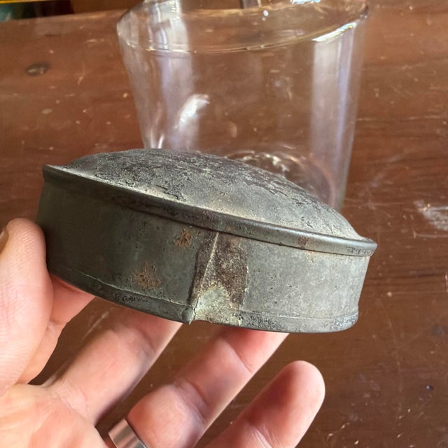 A Nice Antique Blown Glass Storage Container With Tin Lid, Circa 1850 For Sale - Image 9 of 15