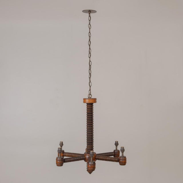 Charles Dudouyt 1940s Charles Dudouyt French Carved Wood Chandelier For Sale - Image 4 of 14