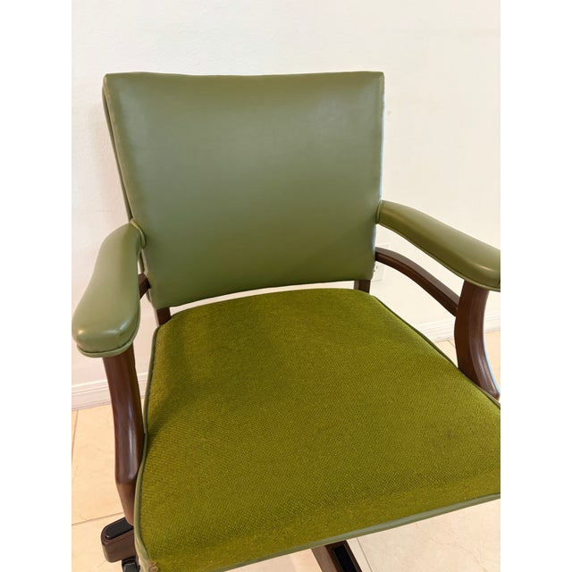 Mid-Century Olive Green Swivel Executive Desk Chair For Sale - Image 12 of 12