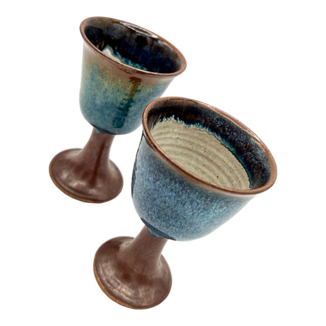 Vintage Stoneware Wine Goblets - A Pair For Sale