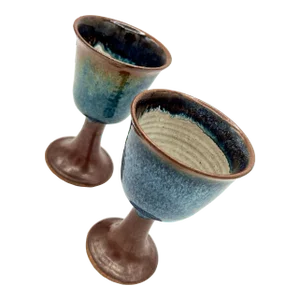 Vintage Stoneware Wine Goblets - A Pair
