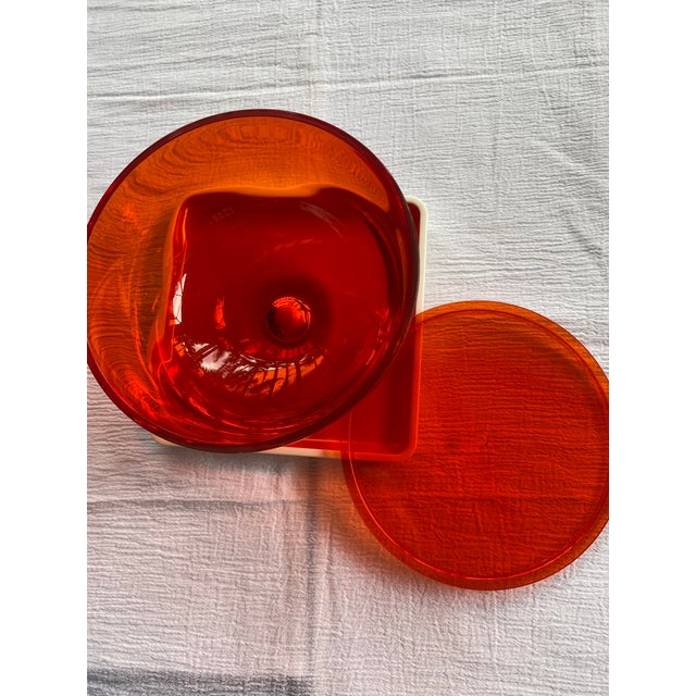 Plastic 1990s Orange Round Lidded Lucite Box Set of 3 For Sale - Image 7 of 10