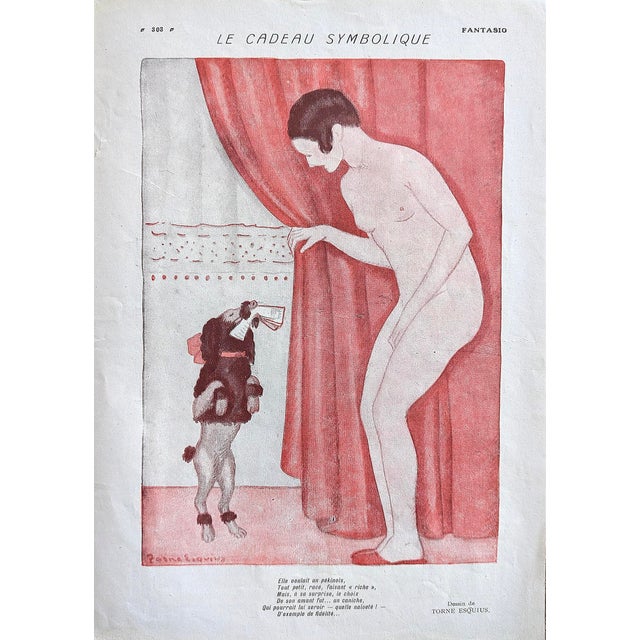 Original 1927 Fantasio Illustration by Pere Torné Esquius – French Art Deco Magazine Print – "Le Cadeau Symbolique" For Sale