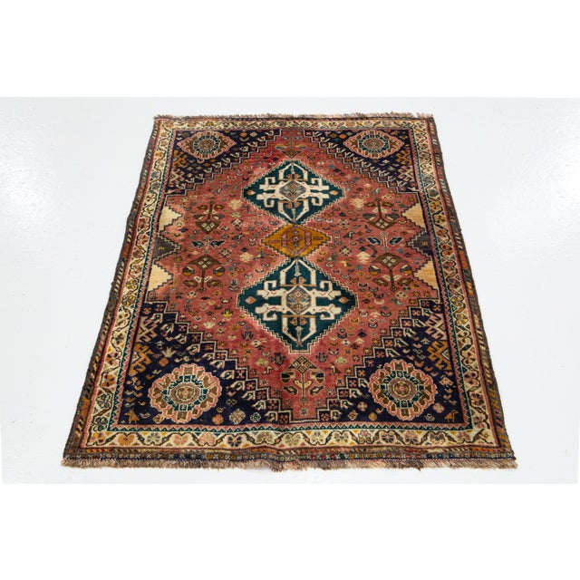 Vintage Handmade Shiraz Wool Rug in Red With Allover Design For Sale - Image 9 of 9