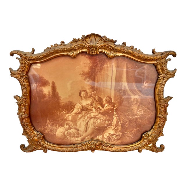Antique French Romantic Frame & Picture Reproduction Print For Sale