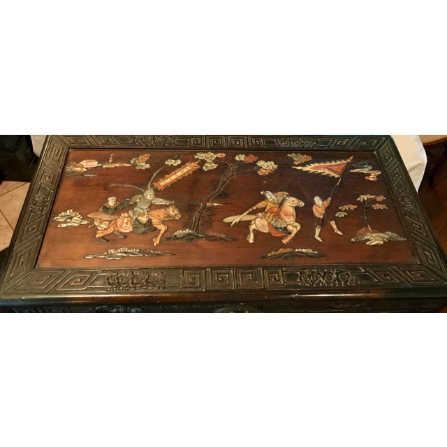 Chinoiserie 1900s Antique Chinese Inlaid Stone Camphor Wood Chest of Drawers For Sale - Image 3 of 12