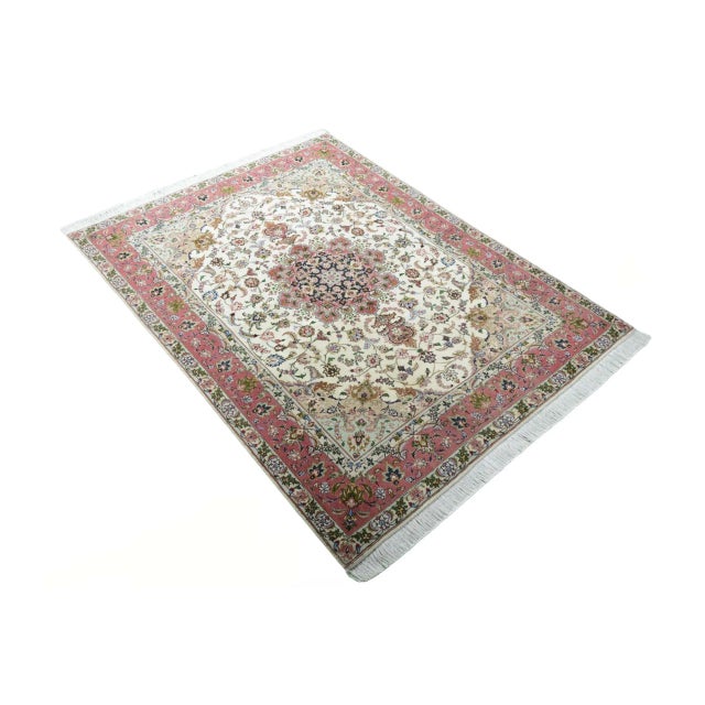 Mid-Century Modern Hand-Knotted Tabriz 50raj Oriental Rug with Silk For Sale - Image 3 of 13