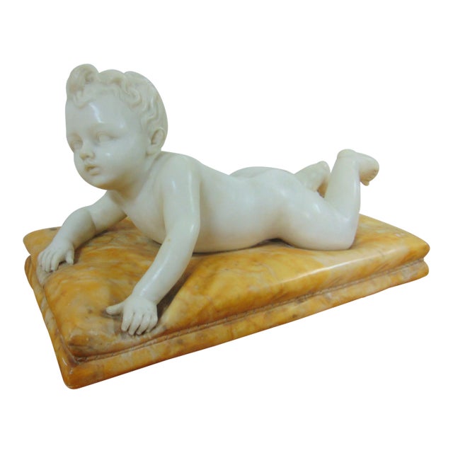 19th C Italian Carved Marble Child on Cushion Signed Massin For Sale