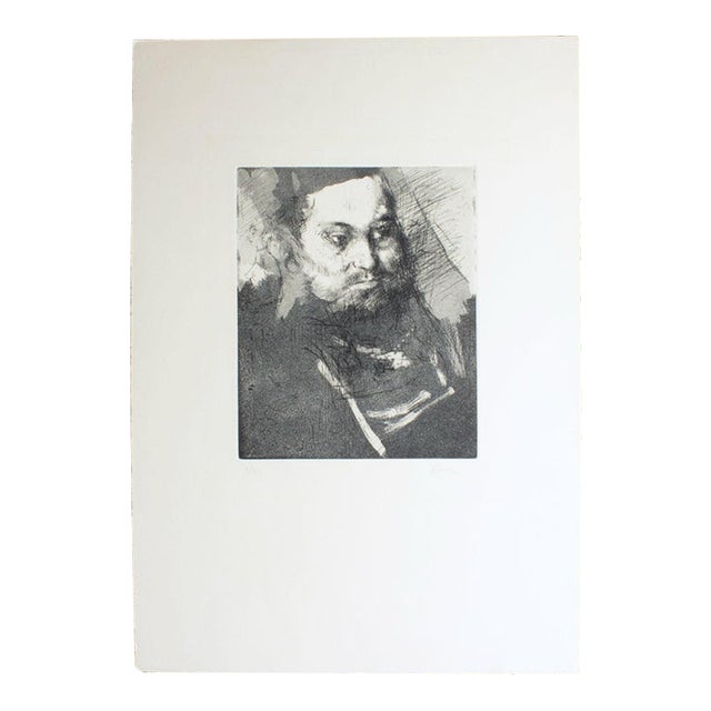 1962 Portrait Etching by Jack Levine For Sale