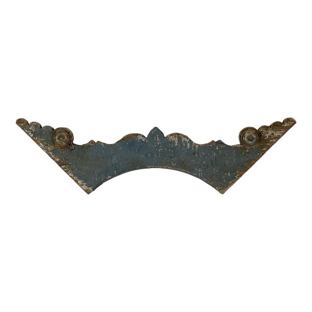 Early 20th Century Architectural Salvage Decorative Wood Valance Element in Blue Gray & Crescent Design For Sale