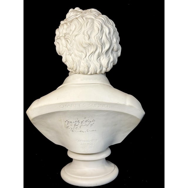 Rare EXTRA LARGE Antique Parian CHARLES SUMNER Bisque Portrait Bust Statue For Sale - Image 4 of 18