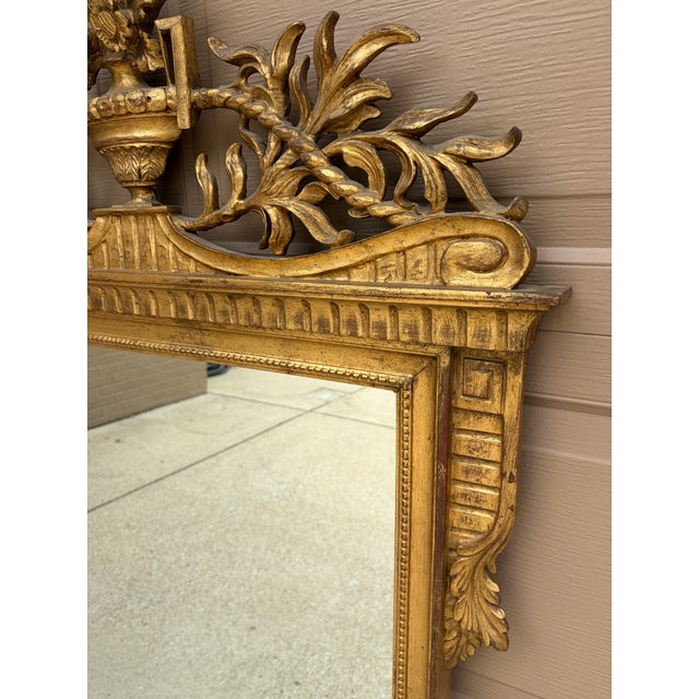 Gold 19th Century Italian Neoclassical Giltwood Mirror With Carved Urn and Foliage For Sale - Image 8 of 13