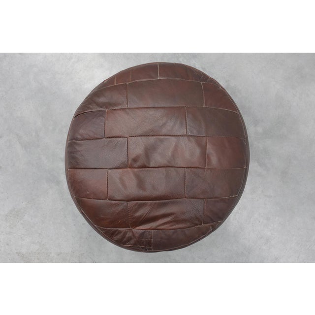 Animal Skin Round Patchwork Leather Pouf, Switzerland, 1970s For Sale - Image 7 of 10