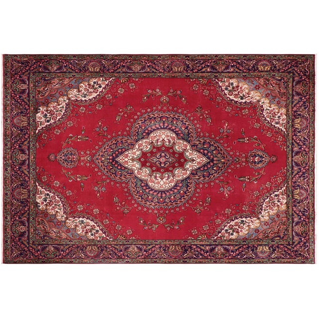 Purple Shabby Chic Persian Tabriz Red/Purple Wool Rug - 9'2'' X 12'7'' For Sale - Image 8 of 10