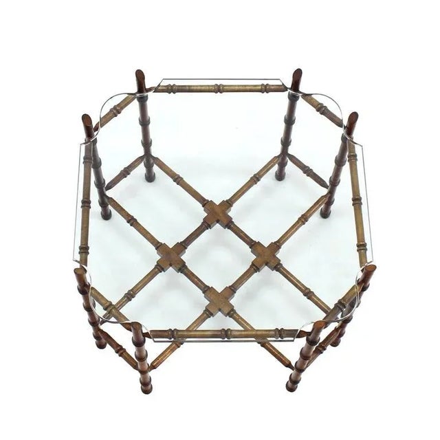 Wood Vintage Mid Century Faux Bamboo Glass Top Side Table For Sale - Image 7 of 10