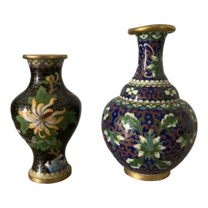 Set of Two Petite Mid 20th Century Chinese Cloisonné Bud Vases