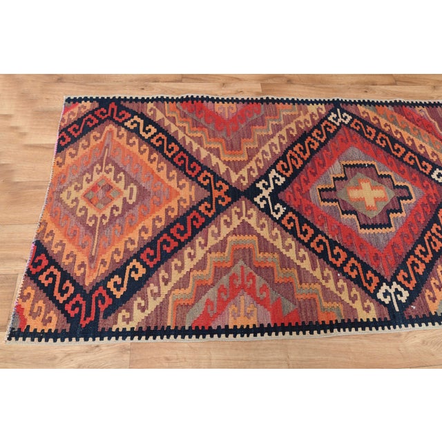 1970s Vintage Handmade Wool Cotton Red Runner Rug For Sale - Image 11 of 11