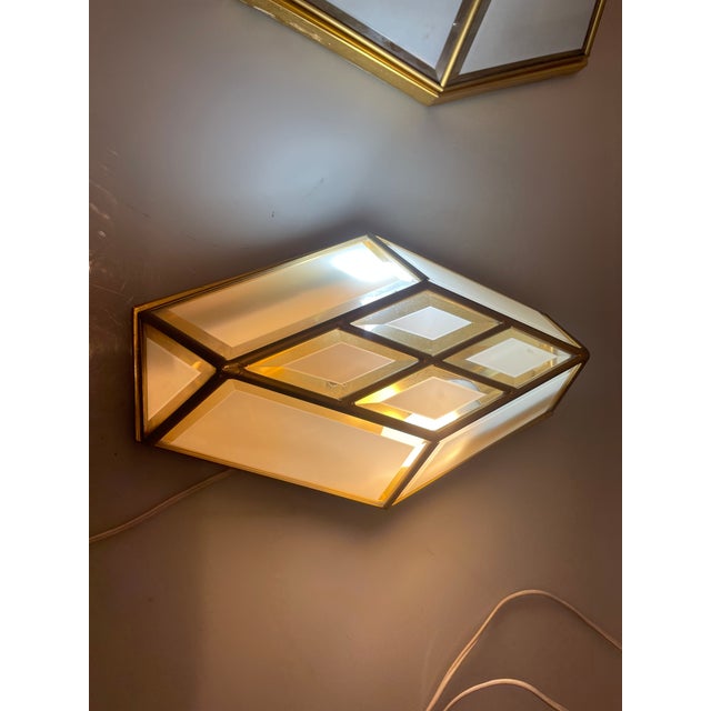 Gold Brass Glass Sconces, 1970s, Set of 2 For Sale - Image 8 of 9