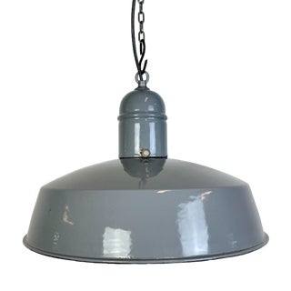 Industrial Grey Enamel Factory Pendant Lamp, 1960s For Sale